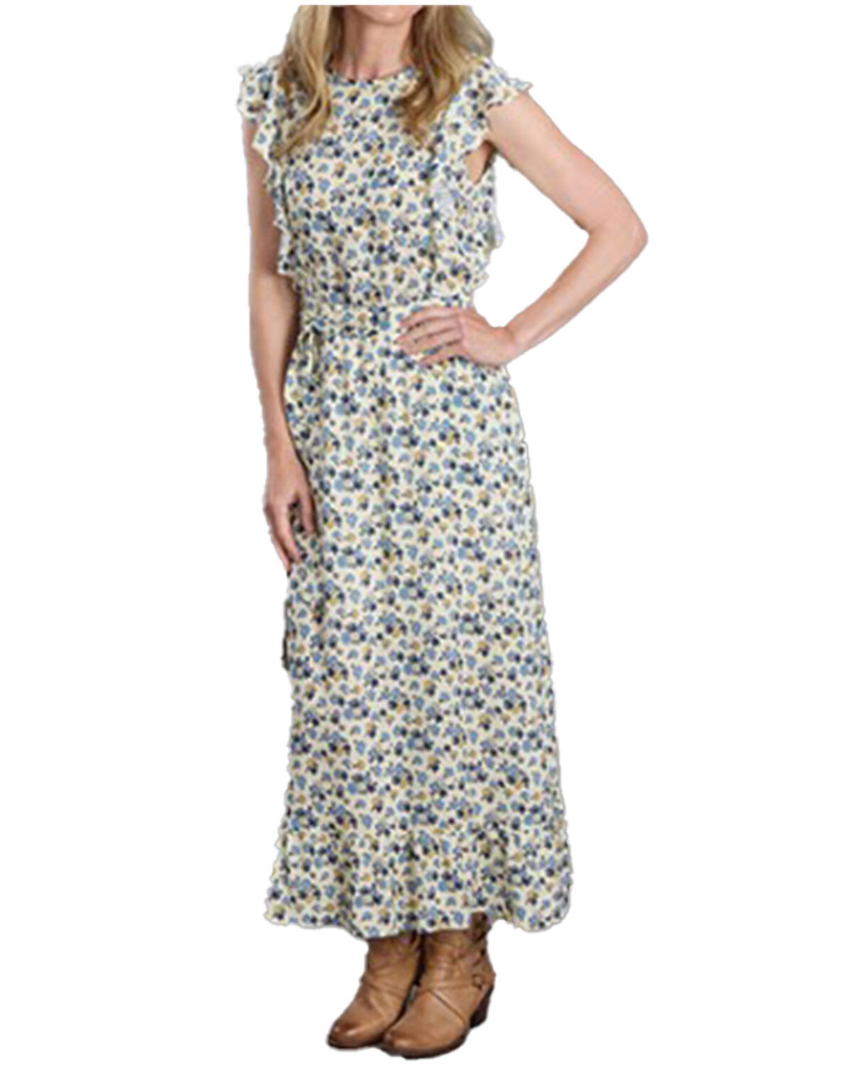 Image #1 - Stetson Women's Field Flowers Floral Print Short Sleeve Maxi Dress, Cream, hi-res