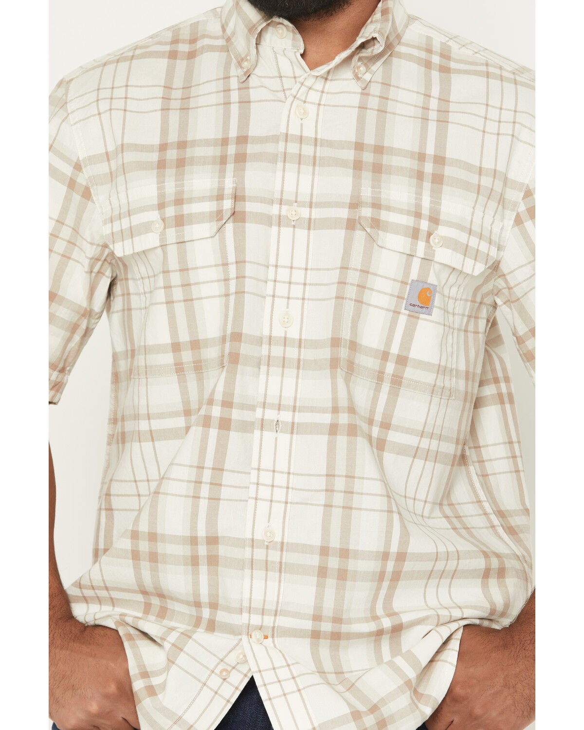 Image #3 - Carhartt Men's Fort Loose Fit Short Sleeve Button-Down Work Shirt, Off White, hi-res