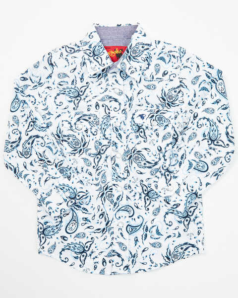 Rodeo Clothing Little Boys' Paisley Print Long Sleeve Pearl Snap Western Shirt , White, hi-res