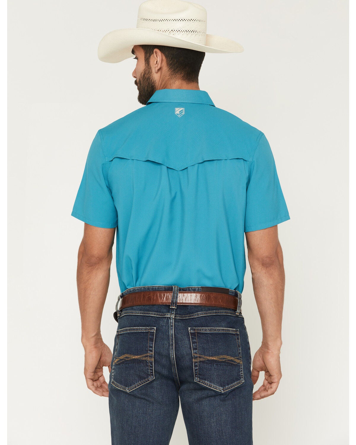 Image #4 - RANK 45&reg; Men's Ridge Solid Short Sleeve Snap Performance Shirt, Teal, hi-res