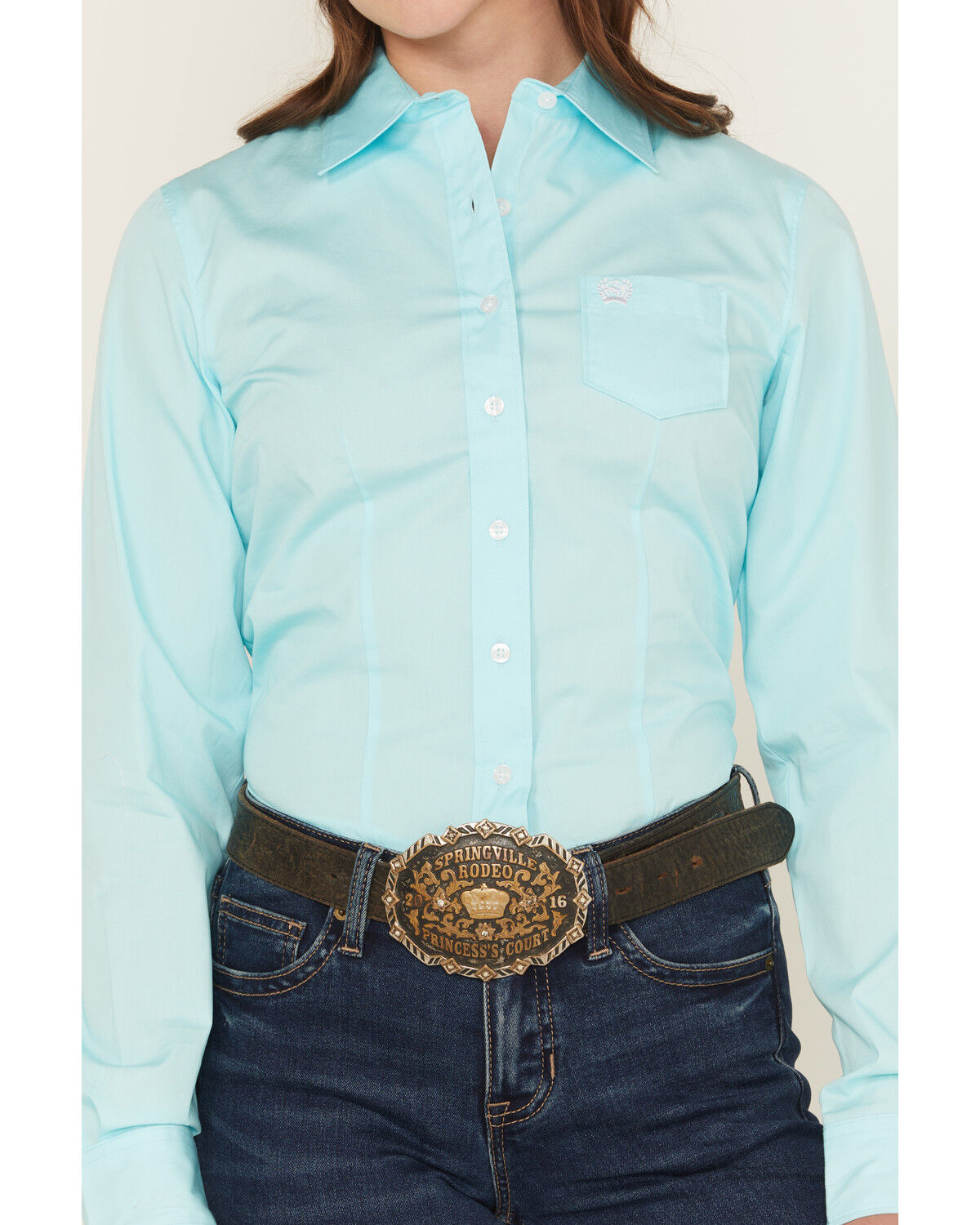 Image #3 - Cinch Women's Solid Long Sleeve Button-Down Western Shirt, Turquoise, hi-res