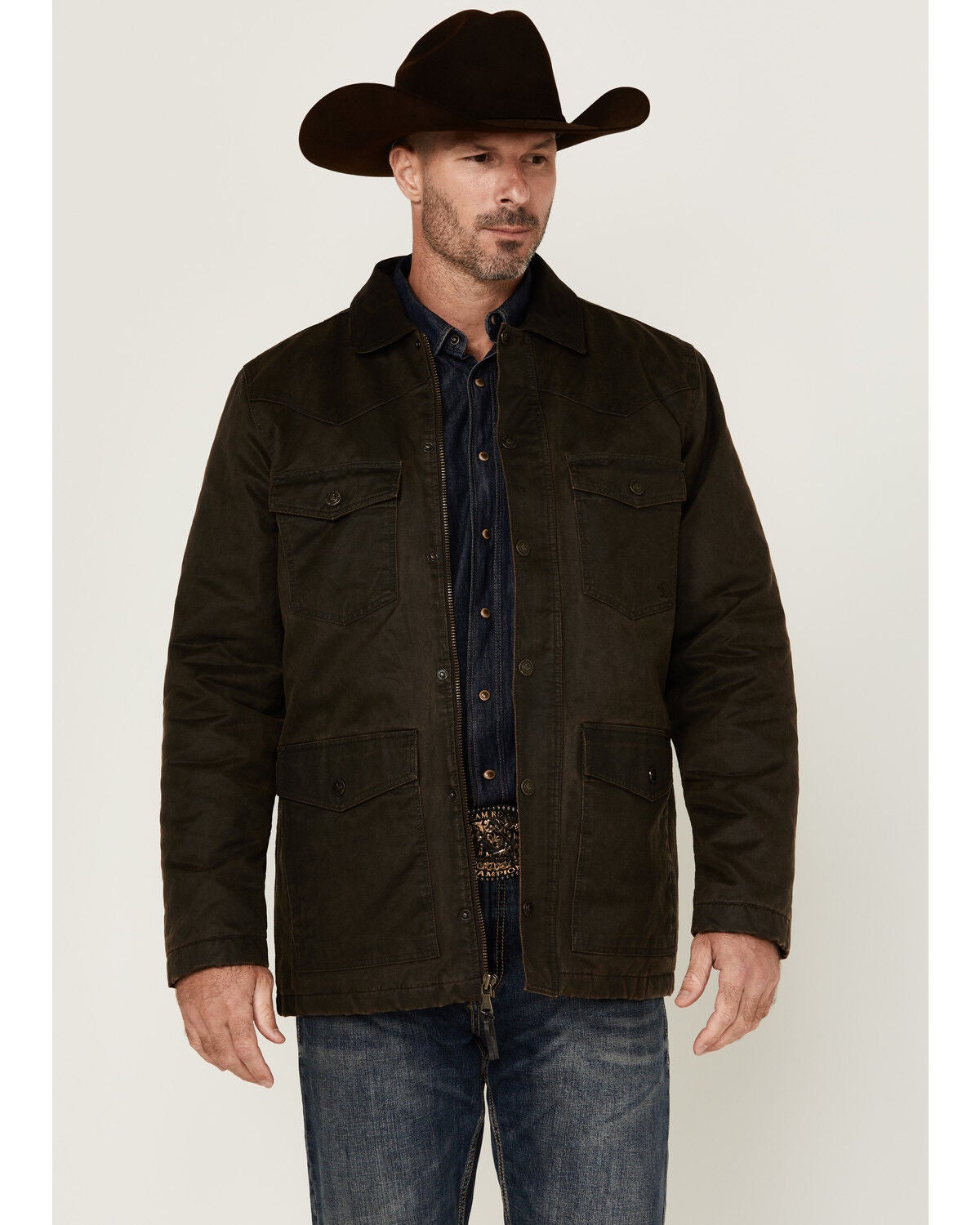 Cody James Men's Road Dust Washed Oil Skin Long Jacket - Big, Brown, hi-res