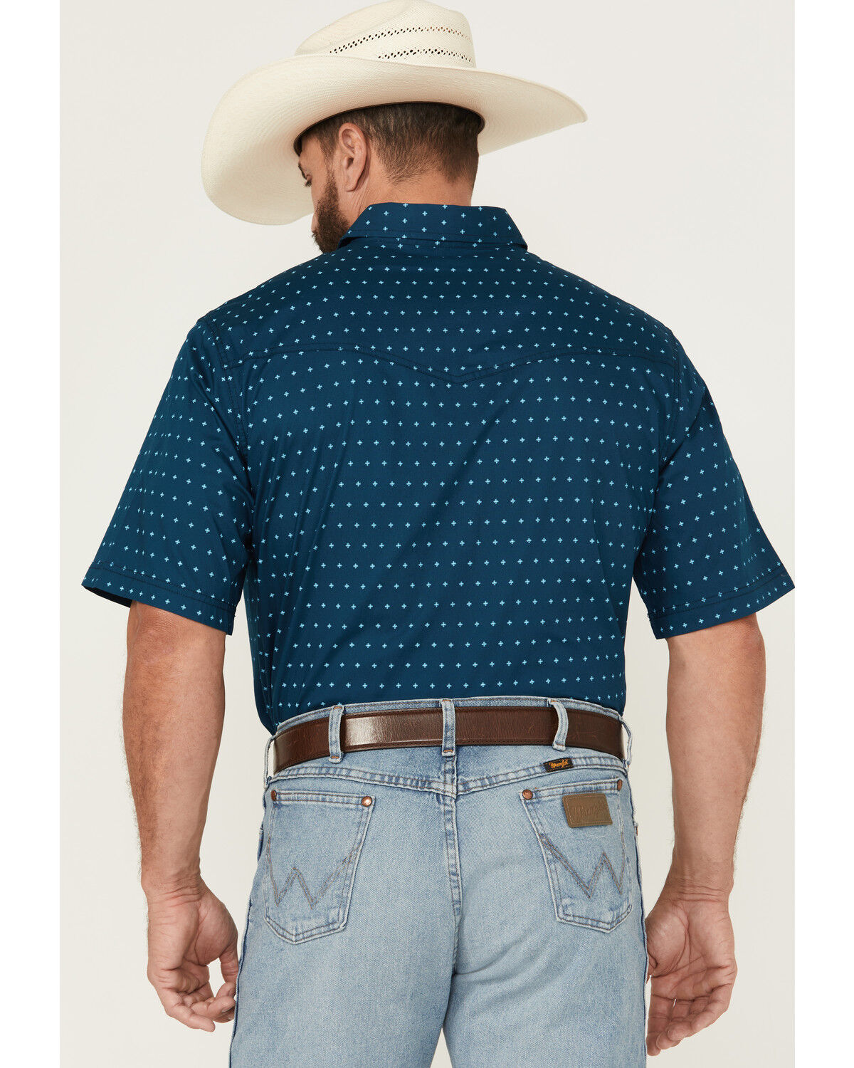 Image #4 - Wrangler 20X Men's Geo Print Short Sleeve Snap Western Shirt - Tall, Navy, hi-res