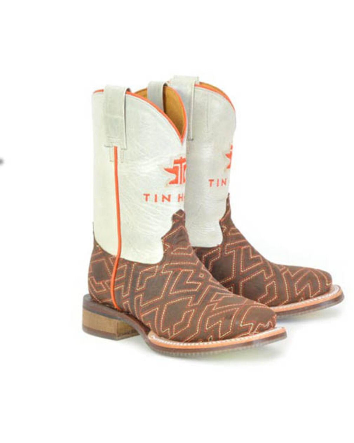 Image #1 - Tin Haul Boys' Lil Puzzler Western Boots - Broad Square Toe, Brown, hi-res