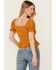 Image #4 - Wild Moss Women's Smocked Short Sleeve Shirt, Mustard, hi-res