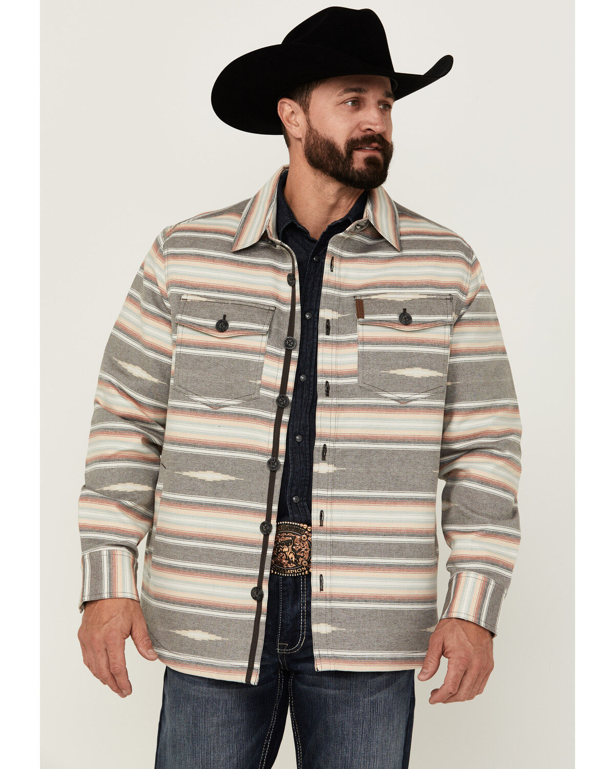 Image #1 - Cinch Men's Southwestern Jacquard Print Shirt Jacket, Grey, hi-res