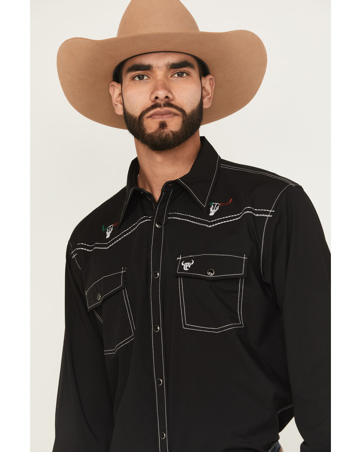Image #2 - Cowboy Hardware Men's Boot Barn Exclusive Hecho En Mexico Long Sleeve Snap Stretch Western Shirt, Black, hi-res