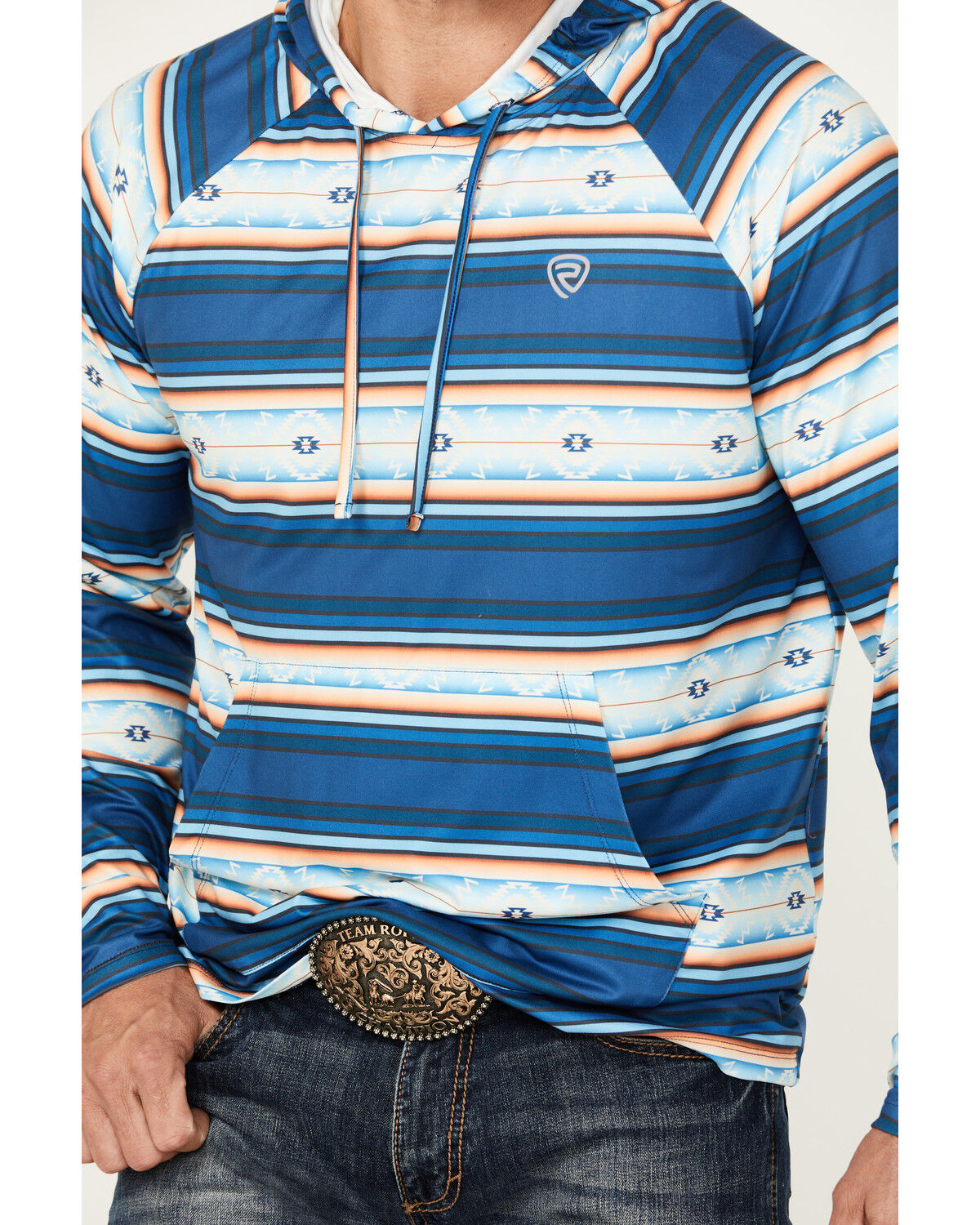 Image #3 - Rock & Roll Denim Men's Serape Striped Performance Hooded Sweatshirt, Blue, hi-res