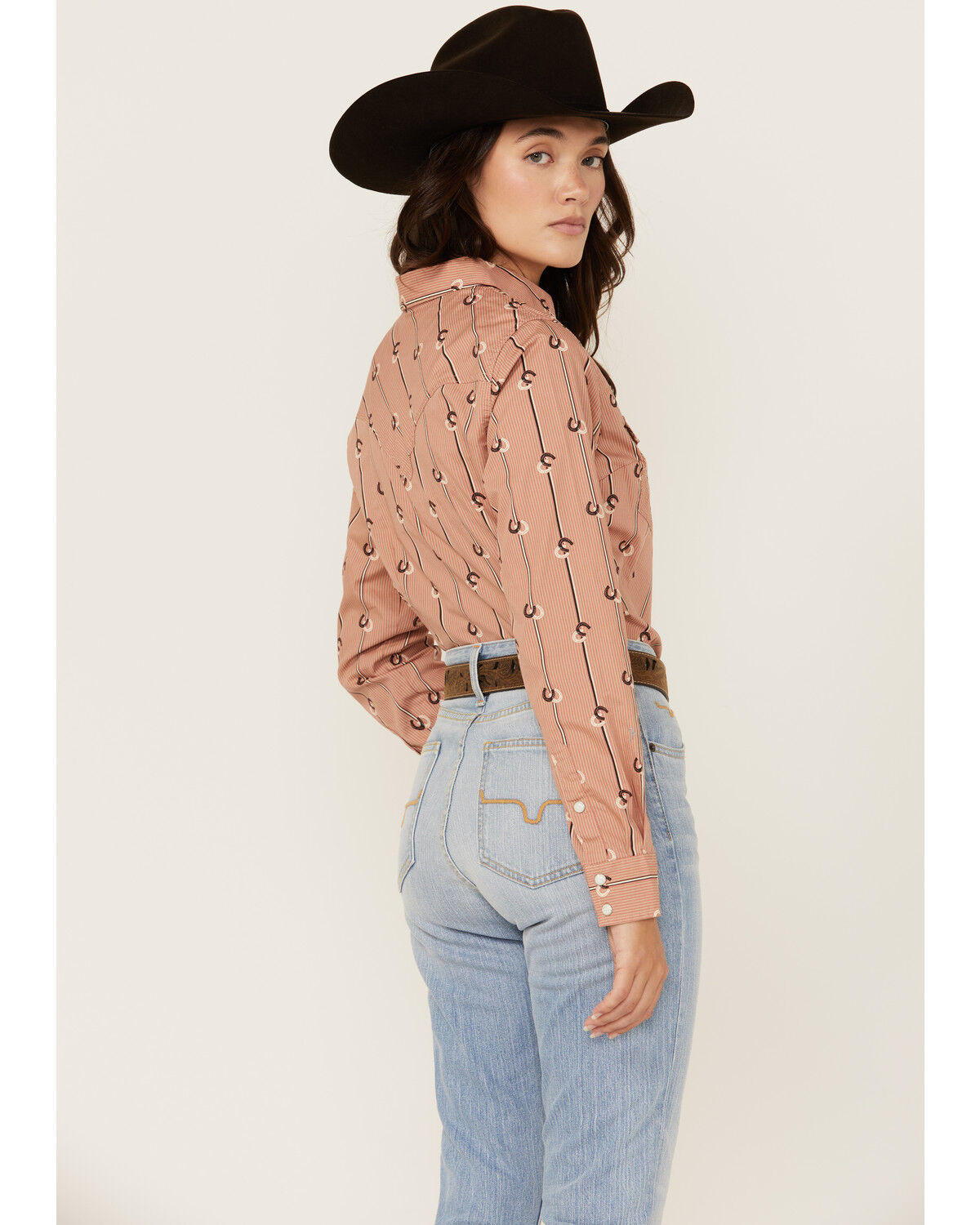 Image #4 - Wrangler Retro Women's Horseshoe Striped Print Long Sleeve Snap Western Shirt, Rose, hi-res