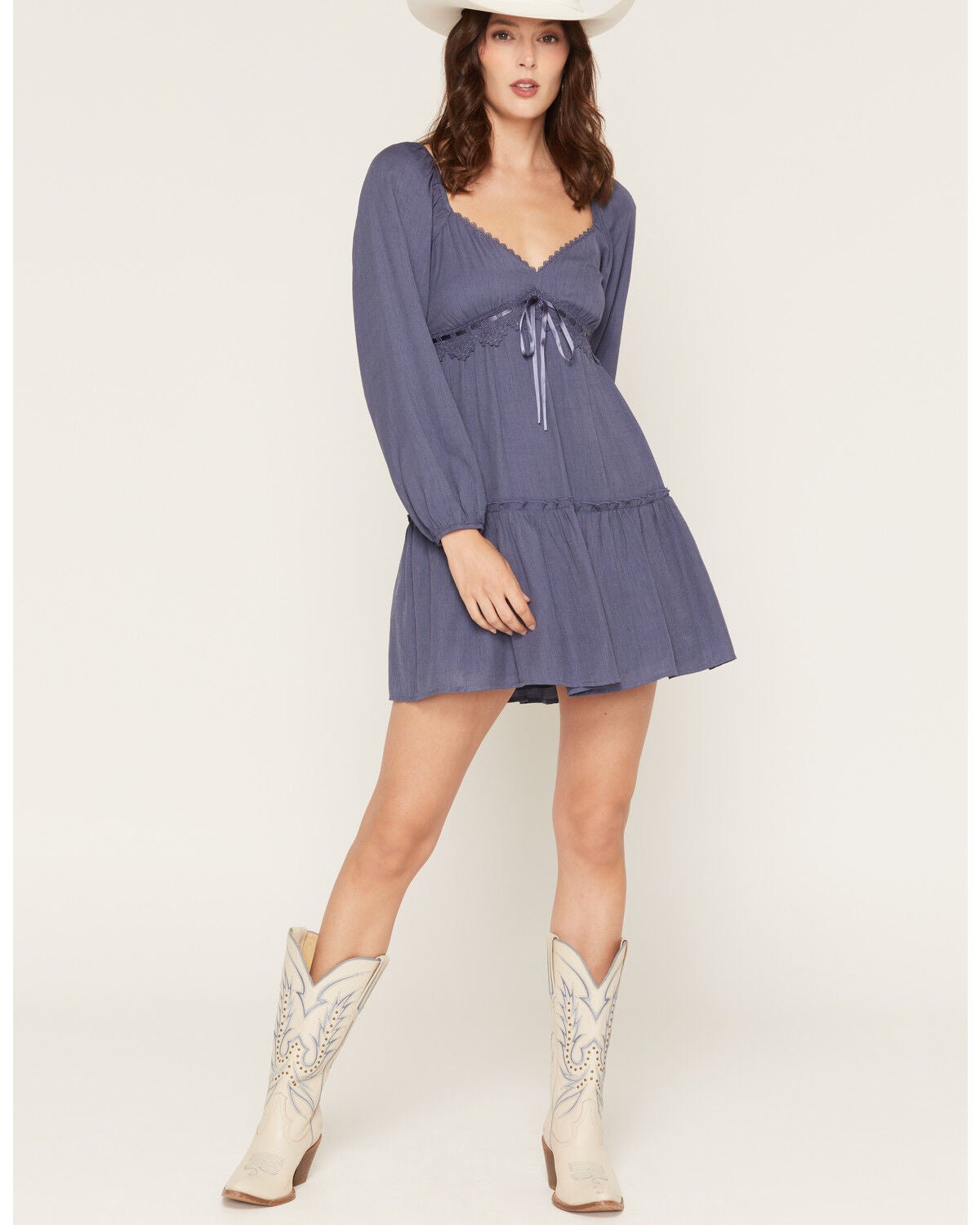 Image #1 - Ash & Violet Women's Solid Long Sleeve Mini Dress, Navy, hi-res