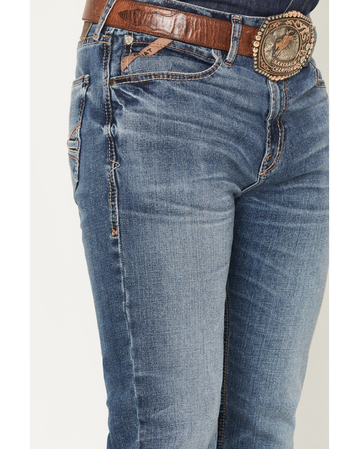 Image #2 - Ariat Men's M7 Livermore Medium Wash Slim Straight Stretch Denim Jeans, Medium Wash, hi-res