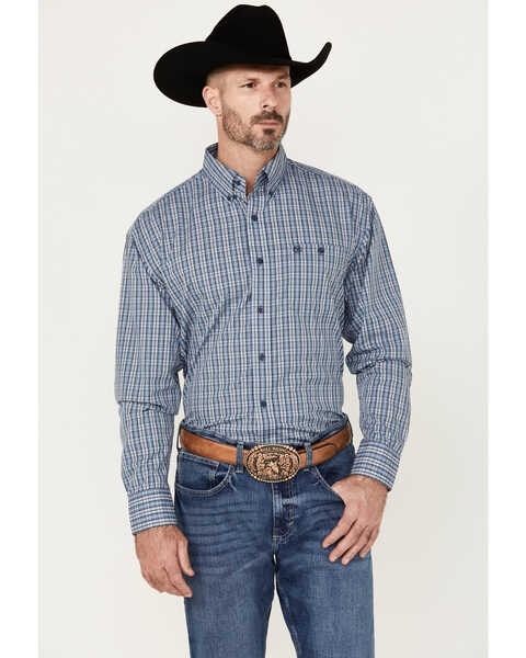 Wrangler Men's Classica Plaid Print Long Sleeve Button-Down Western Shirt - Big , Blue, hi-res