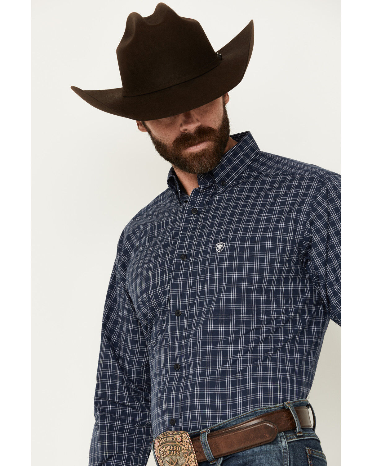 Image #2 - Ariat Men's Prestcot Windowpane Plaid Print Long Sleeve Performance Shirt - Big, Navy, hi-res