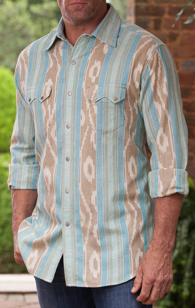 Ryan Michael Men's Sky Ikat Western Shirt , Blue, hi-res