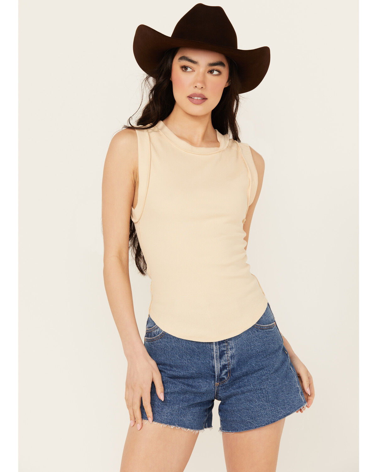 Image #1 - Free People Women's Kate Tee Tank Top, Beige, hi-res