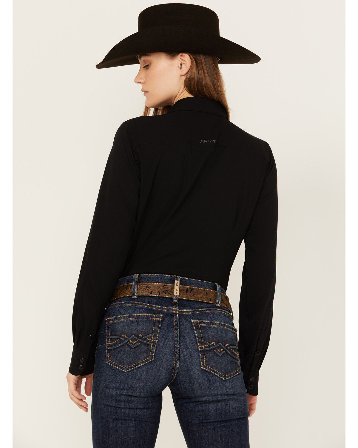 Image #4 - Ariat Women's Solid Long Sleeve Button-Down Performance Western Shirt, Black, hi-res