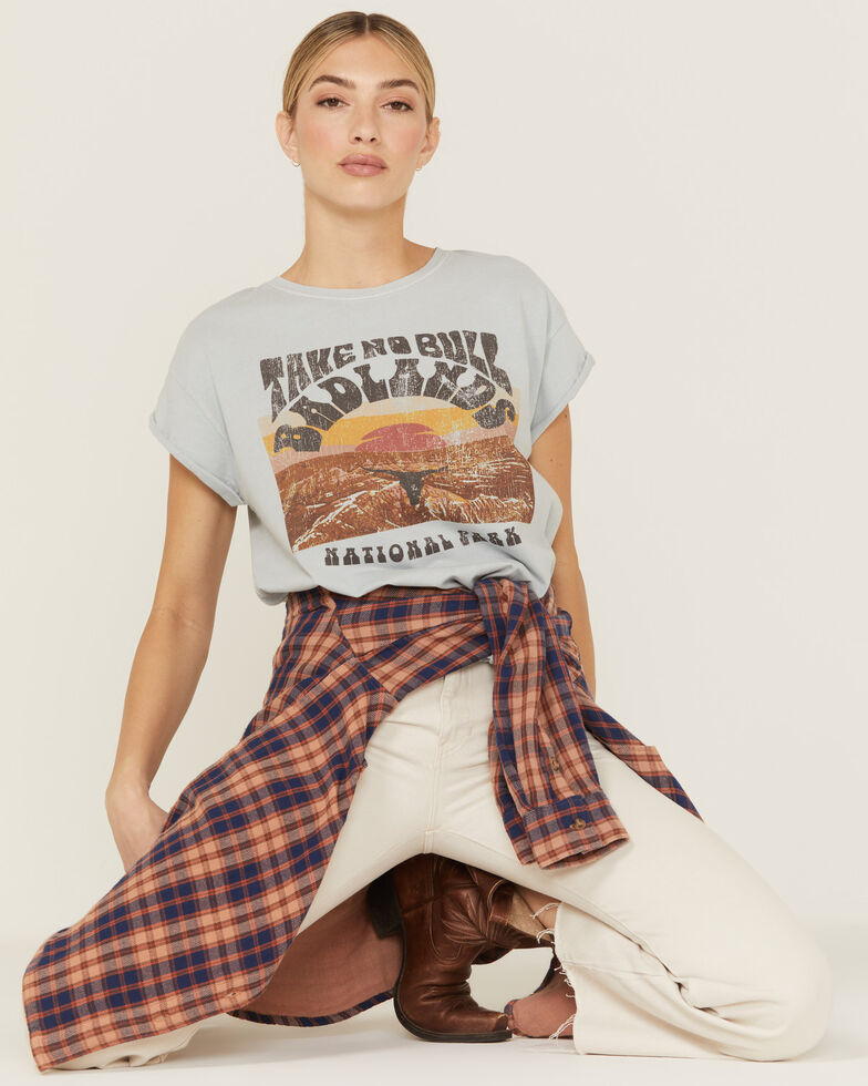 Cleo + Wolf Women's Badlands Rolled Sleeve Graphic Tee, Steel Blue, hi-res