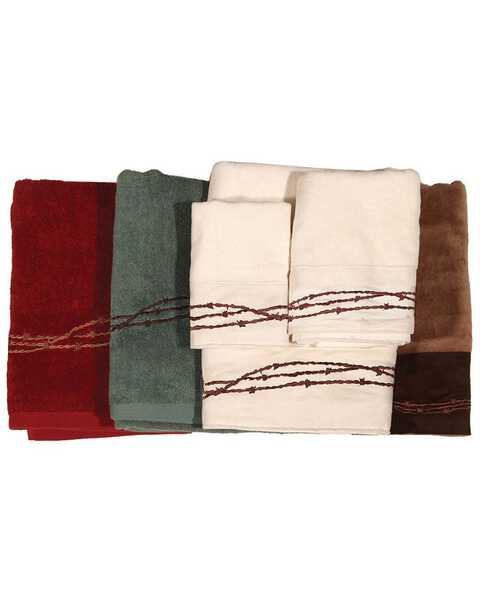 Image #1 - HiEnd Accents Three-Piece Embroidered Barbed Wire Bath Towel Set - Brown, Brown, hi-res