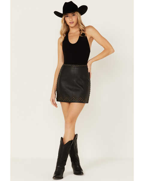 Wonderwest Women's Studded Leather Skirt , Black, hi-res