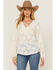 Image #2 - Shyanne Women's Floral Long Sleeve Ruffle Peasant Top, Off White, hi-res