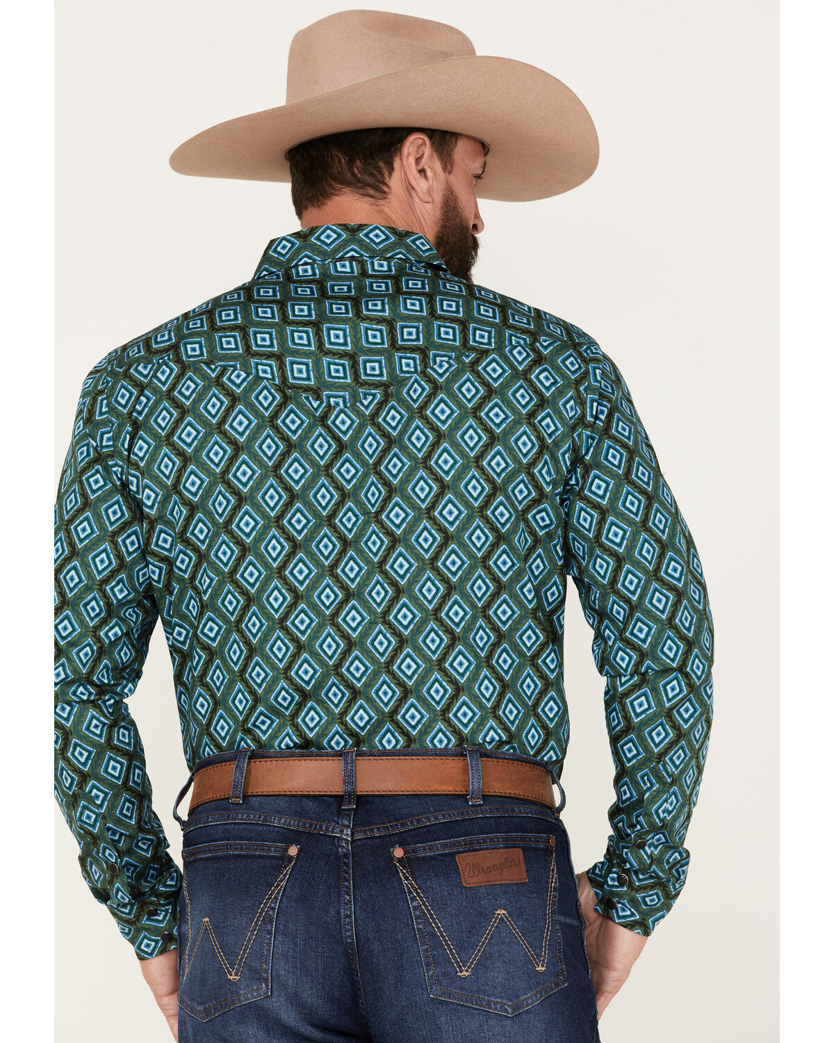 Image #4 - Cody James Men's Tavern Geo Print Long Sleeve Snap Western Shirt, Dark Green, hi-res