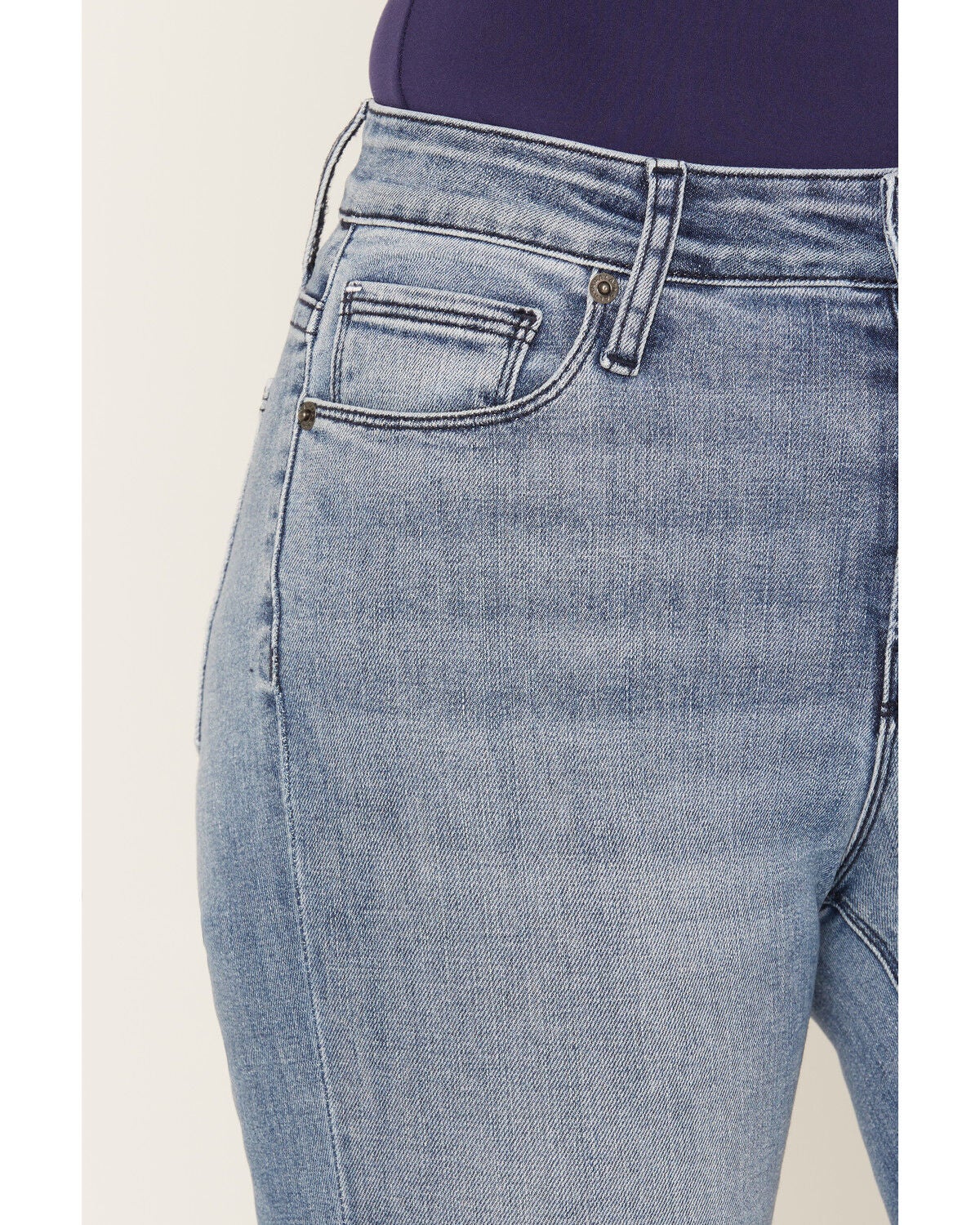 Image #2 - Haddad Women's Vintage Medium Wash Bella Trouser Flare Stretch Denim Jeans, Light Wash, hi-res
