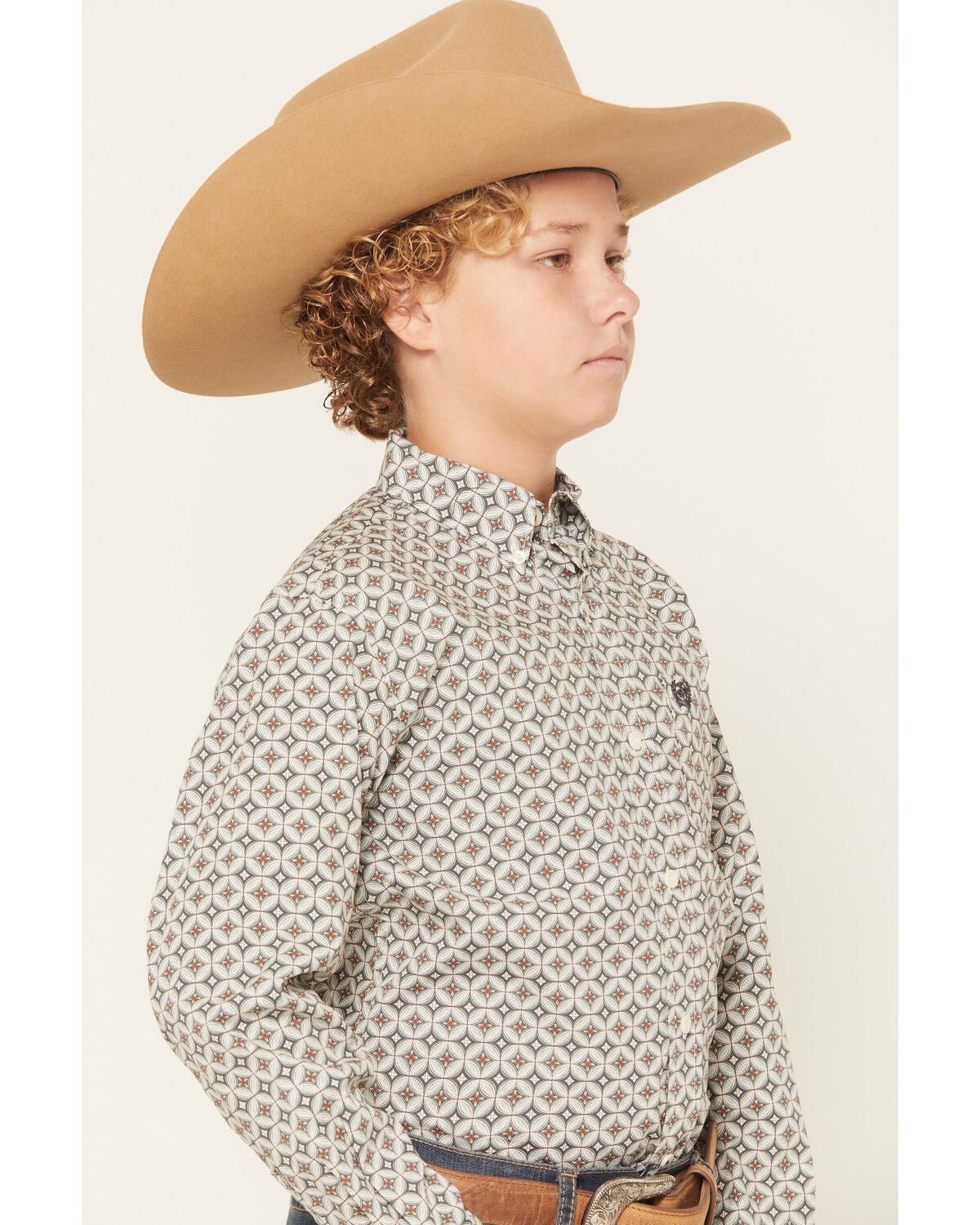 Image #2 - Cinch Boys' Geo Print Long Sleeve Button-Down Western Shirt, Cream, hi-res