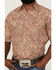 Roper Men's Dusty Trail Paisley Print Short Sleeve Pearl Snap Western Shirt , Orange, hi-res