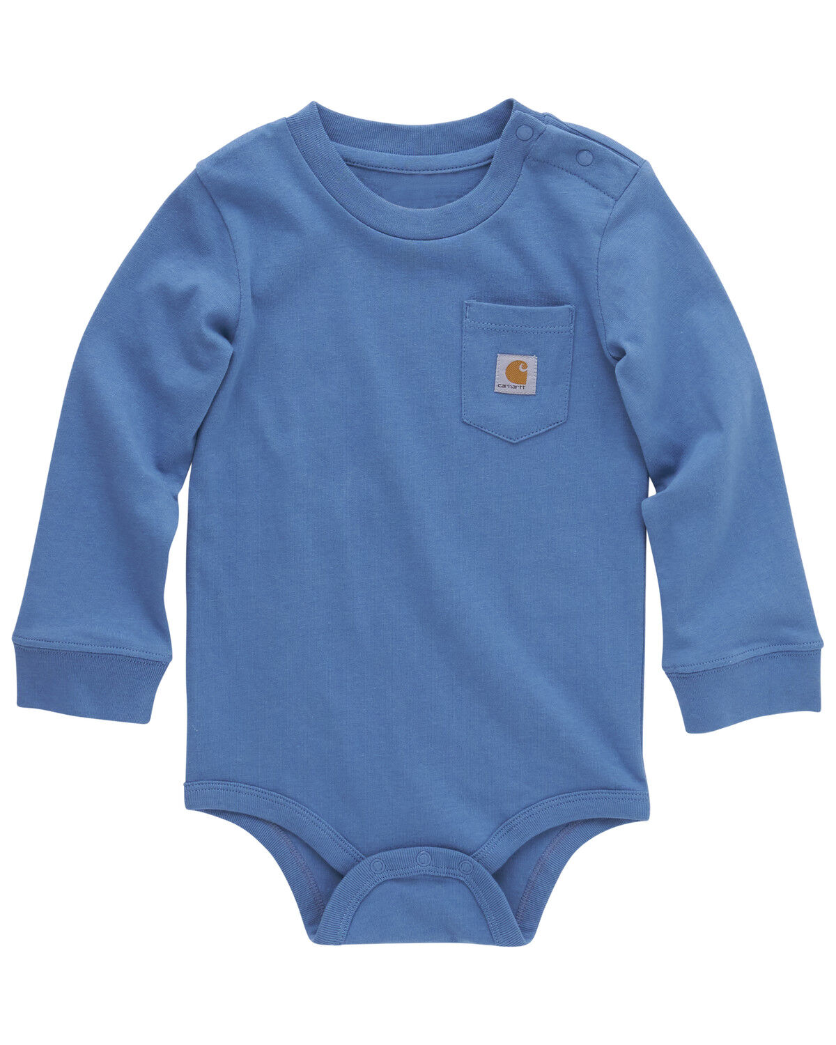 Image #1 - Carhartt Infant Boys' Long Sleeve Logo Pocket Onesie, Blue, hi-res