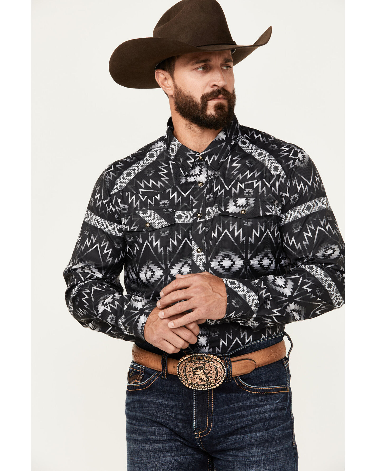 Rock & Roll Denim Men's Southwestern Print Ripstop Long Sleeve Snap  Performance Western Shirt - Country Outfitter