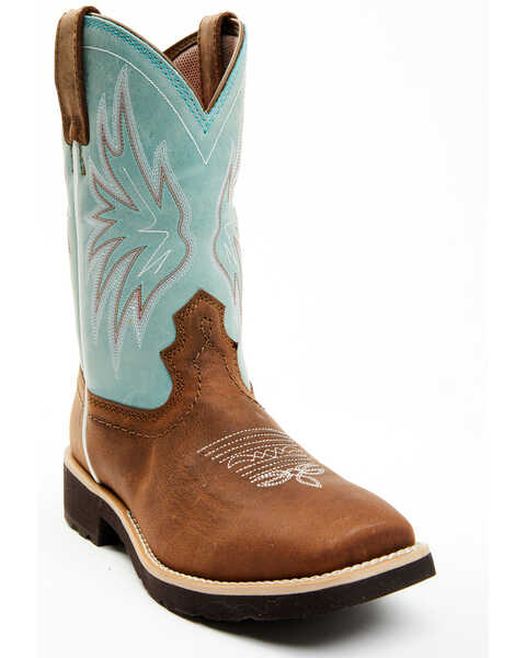 Rank 45 Women's Azul Contrast Shaft Performance Leather Western Boots - Broad Square Toe , Turquoise, hi-res