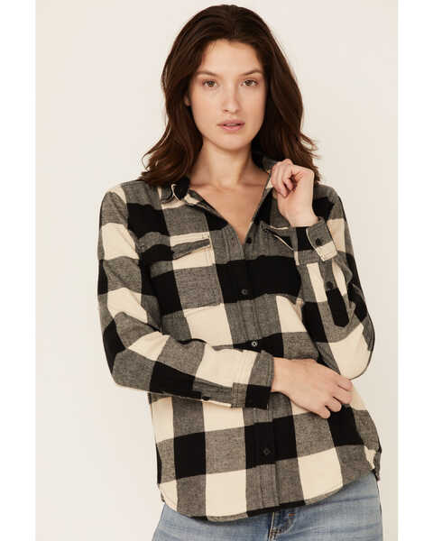 United By Blue Women's Plaid Responsible Button Down Western Flannel Shirt , Black/white, hi-res
