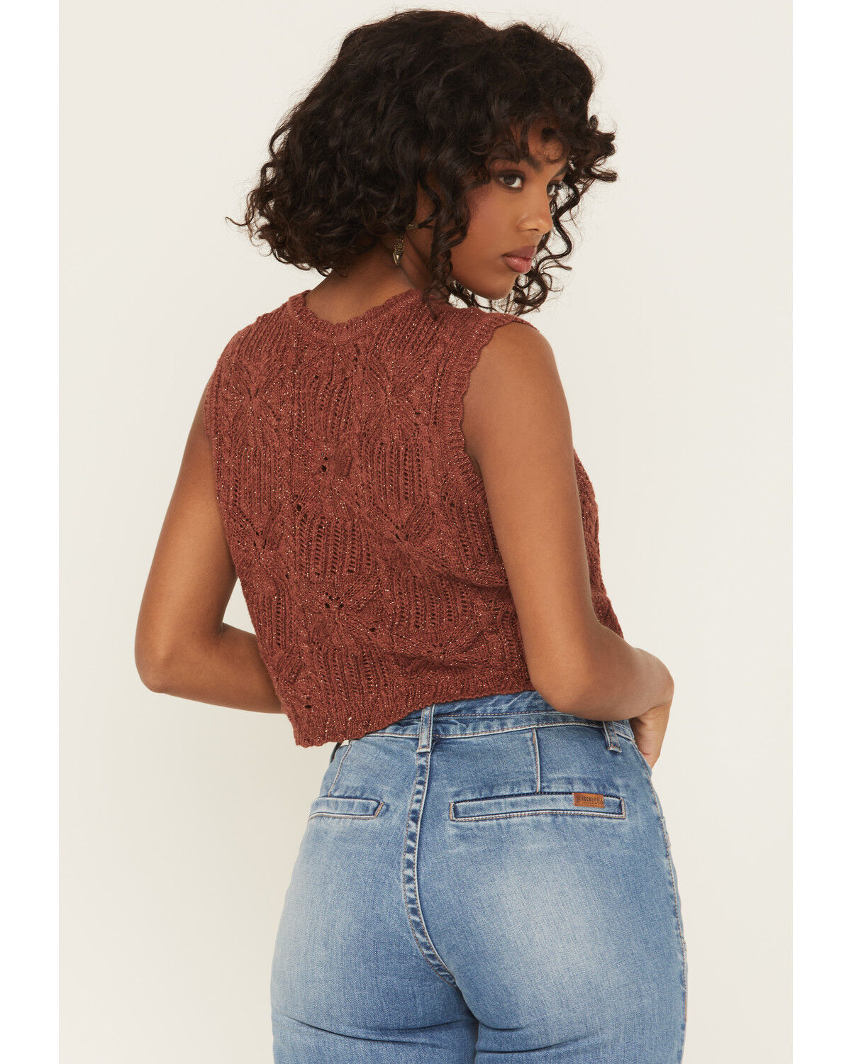 Image #4 - Shyanne Women's Metallic Cinch-Front Sweater Tank, Mahogany, hi-res
