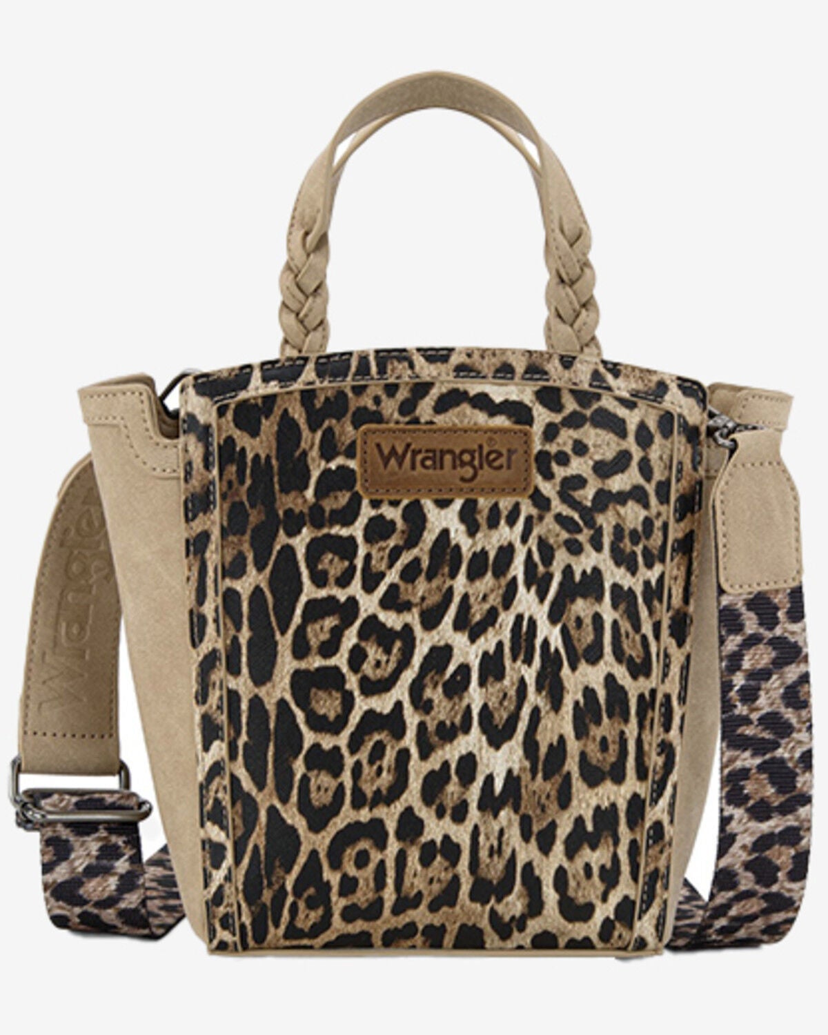 Wrangler Women's Leopard Print Crossbody Tote, Tan, hi-res