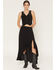 Image #1 - Wild Moss Women's High Slit Ruffle Hem Skirt, Black, hi-res