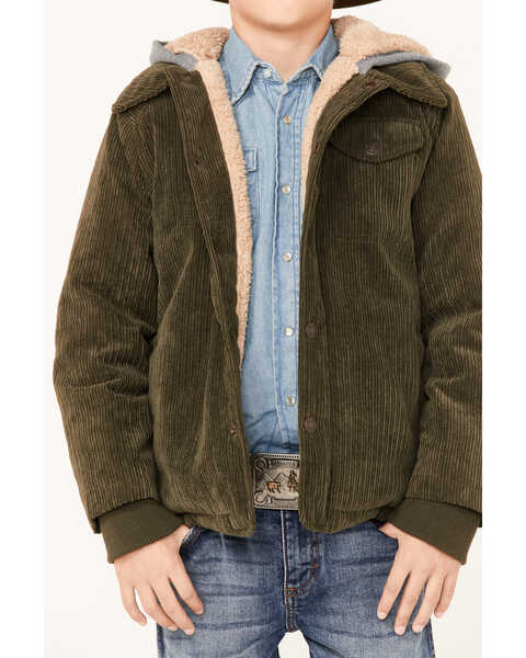 Image #3 - Urban Republic Boys' Corduroy Sherpa Lined Hooded Jacket, Olive, hi-res