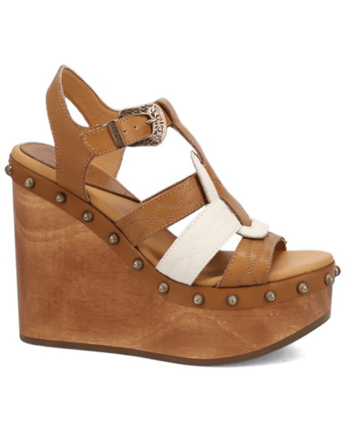 Image #2 - Dingo Women's Cosmo Wooden Wedge Sandals, Tan, hi-res