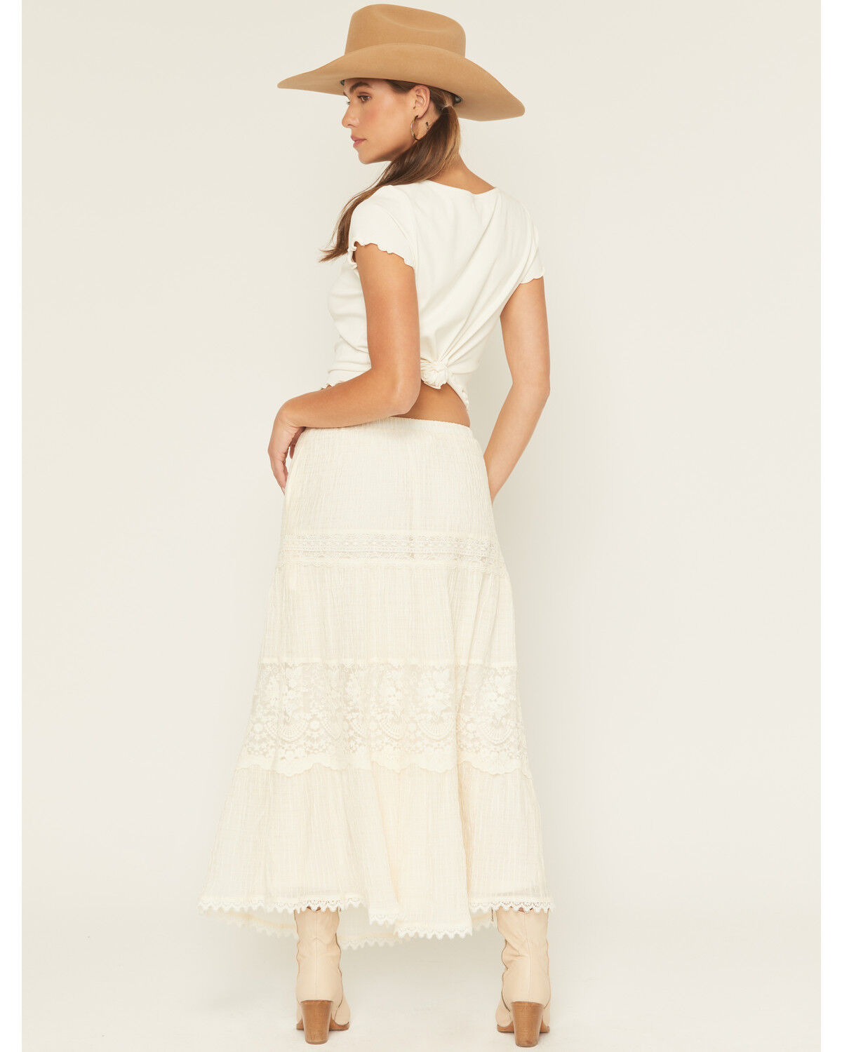 Image #3 - Listicle Women's Tiered Lace Midi Skirt, Cream, hi-res
