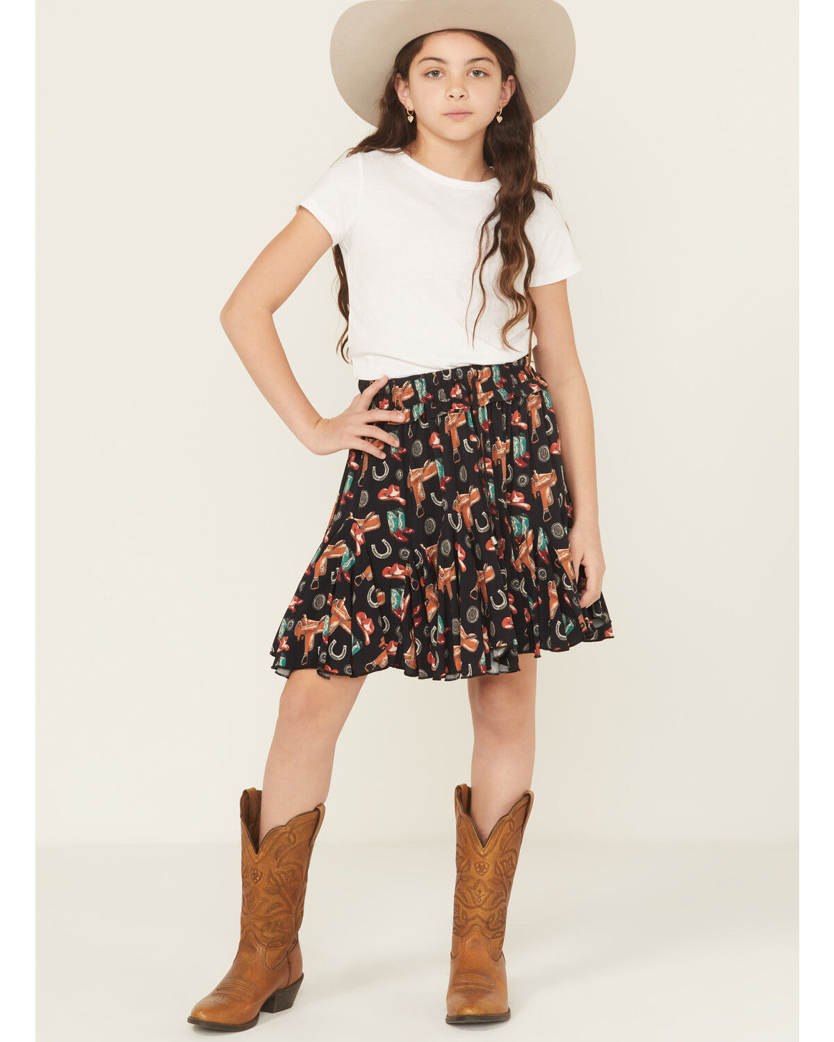 Image #1 - Panhandle Girls' Western Printed Skirt, Black, hi-res