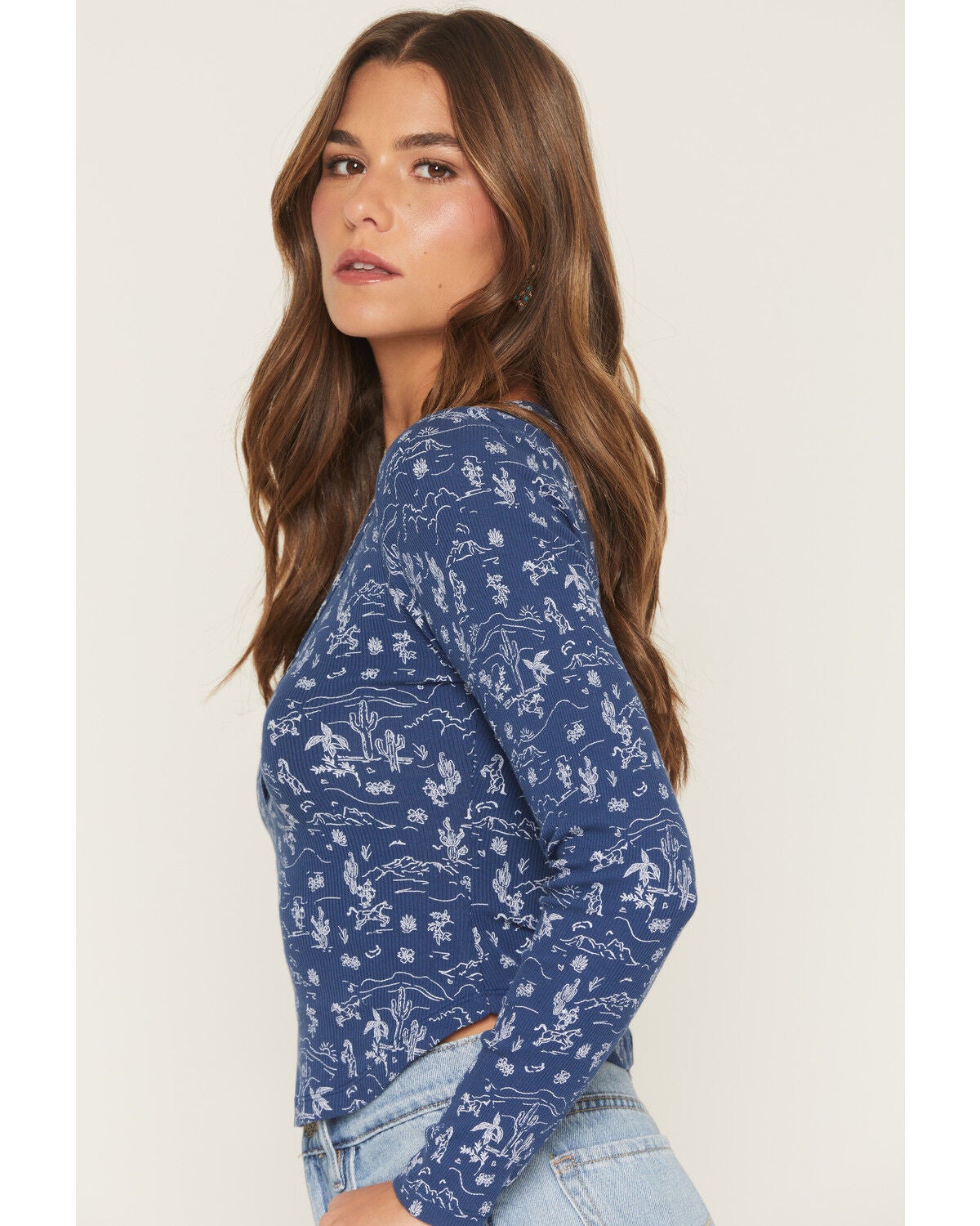 Image #2 - Wild Moss Women's Conversational Print Long Sleeve Thermal Shirt, Navy, hi-res