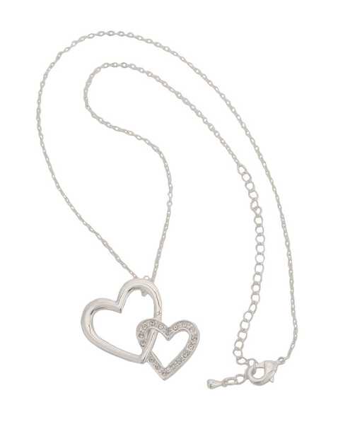 Montana Silversmiths Women's Bedecked Double Heart Necklace, Silver, hi-res