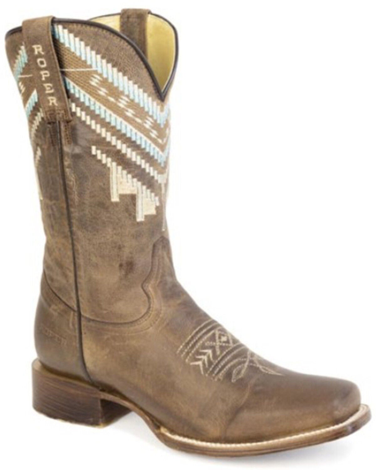 Roper Women's Cowgirl Touch Western Boots - Broad Square Toe, Tan, hi-res