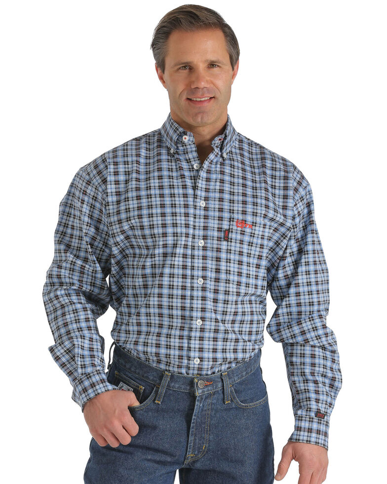 Cinch WRX Men's Flame-Resistant Navy Plaid Long Sleeve Work Shirt , Blue, hi-res