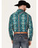 Image #4 - Rock & Roll Denim Men's Southwestern Print Stretch Long Sleeve Snap Western Shirt, Teal, hi-res