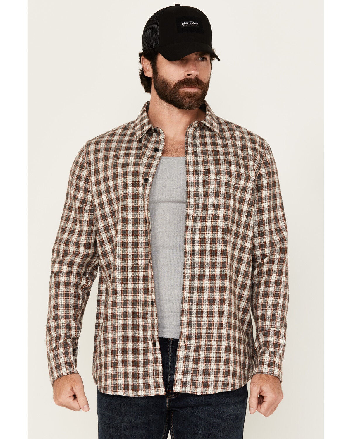 Brothers and Sons Men's Keystone Plaid Print Long Sleeve Button-Down Stretch Western Shirt, Natural, hi-res