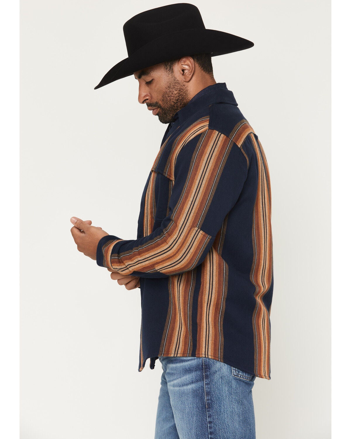 Image #2 - Pendleton Men's Weston Striped Long Sleeve Button-Down Flannel Shirt, Navy, hi-res