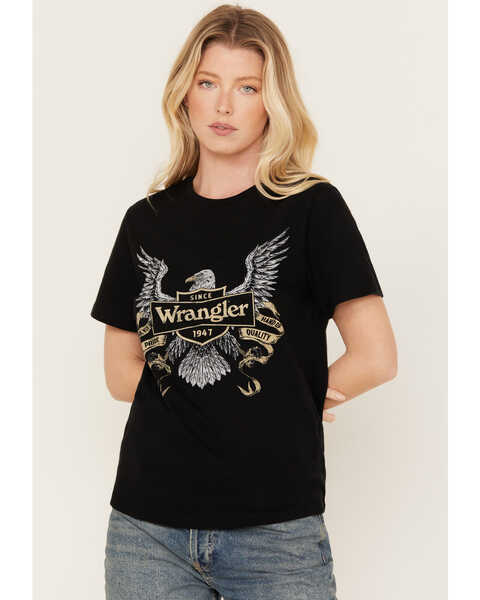 Image #1 - Wrangler Women's Eagle Logo Short Sleeve Graphic Tee, Black, hi-res