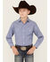 Image #1 - Rough Stock by Panhandle Boys' Striped Long Sleeve Pearl Snap Stretch Western Shirt, Blue, hi-res