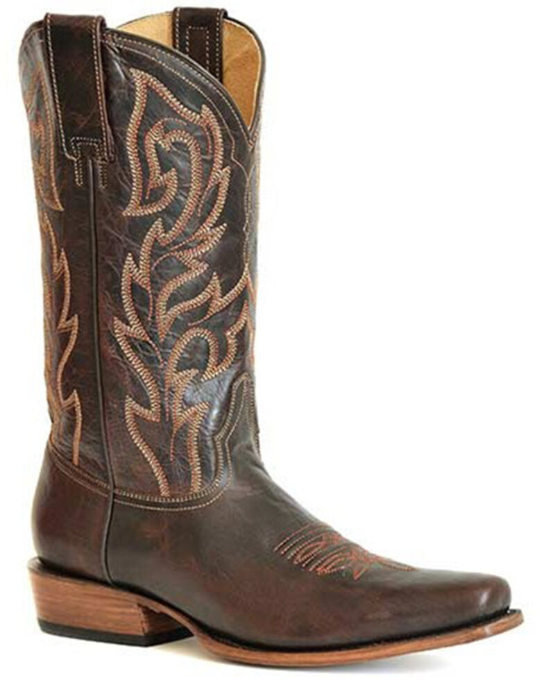 Stetson Men's Lawman Calf Vamp Corded Western Boots - Square Toe , Brown, hi-res