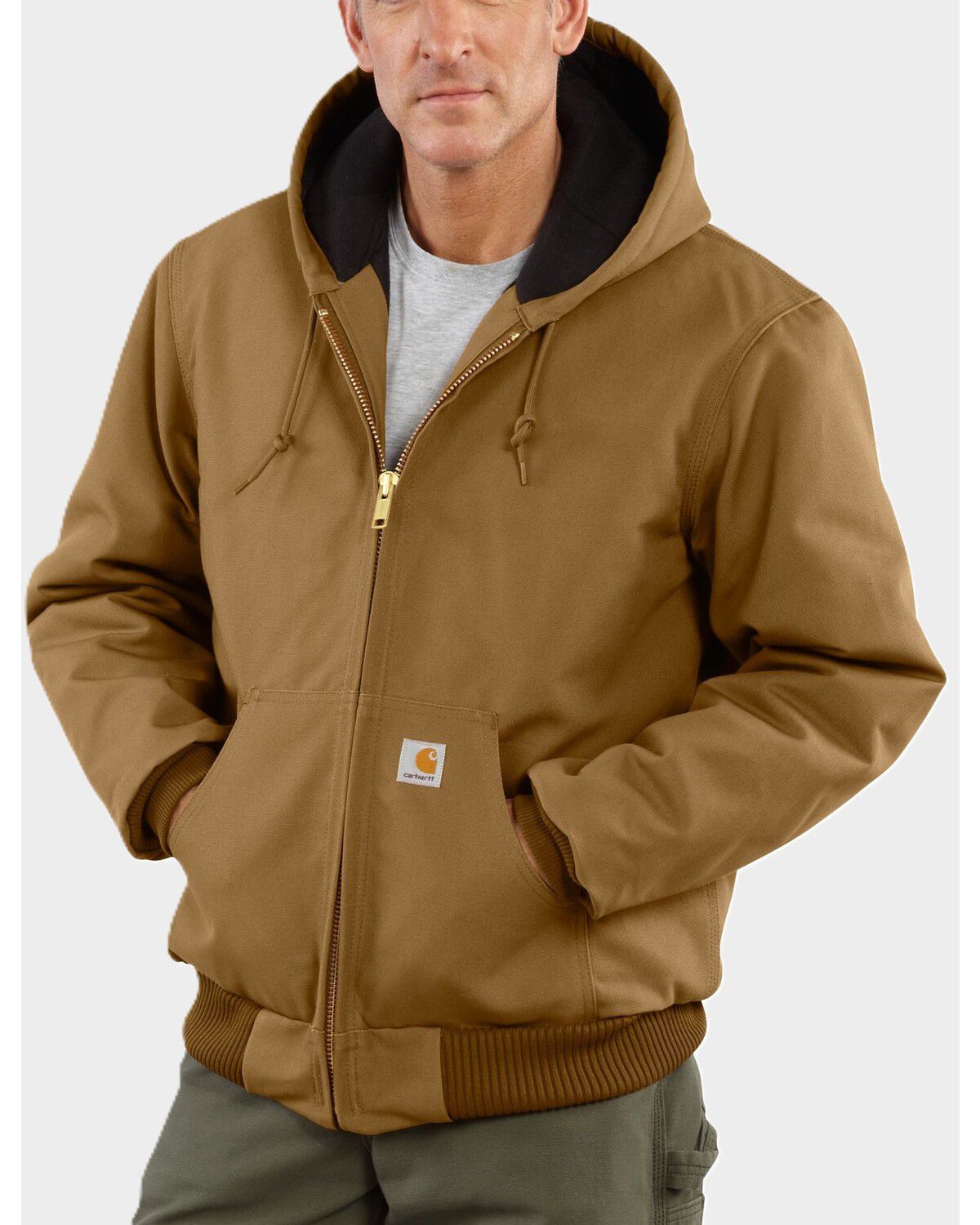 Image #1 - Carhartt Men's Flannel Lined Zip-Up Hooded Work Jacket, Brown, hi-res
